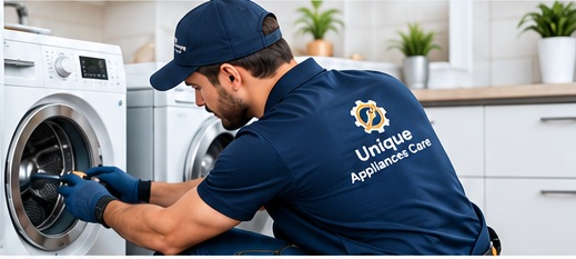 Unique Appliances Care technician repairing a washing machine in Bangalore
